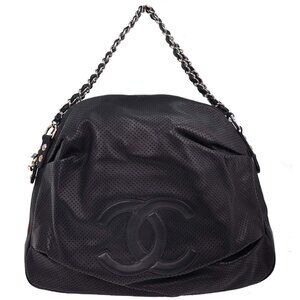 Chanel Navy Perforated Lambskin Baseball Spirit Ligne Hobo Handbag 196339